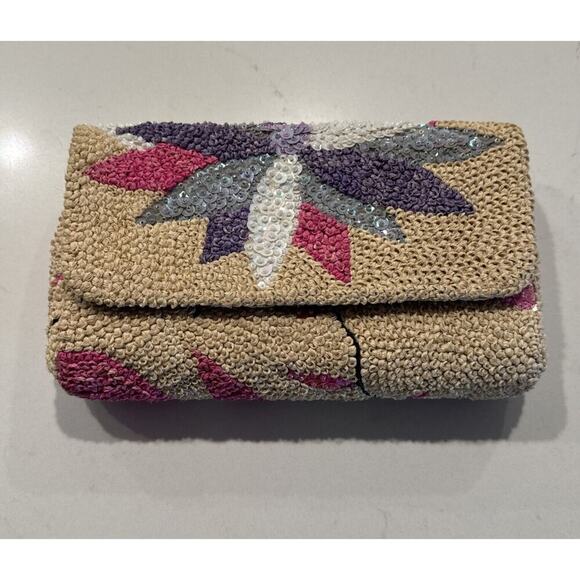 Unbranded Handbags - Floral Sequin Rafia Evening Clutch Purse Wedding Prom Vintage Inspired Boho